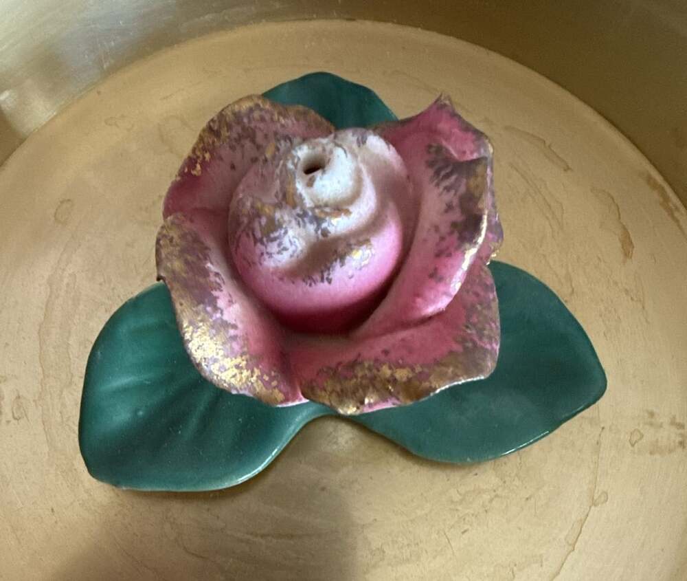VTG Commodore Japan Pink Porcelain Rose Candle Holder